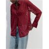 imageMakeMeChic Womens Long Sleeve Mesh Sheer Collared Button Down Shirts Blouse TopsBurgundy