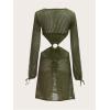 imageMakeMeChic Womens Long Sleeve V Neck Cut Out Summer Beach Cover Up DressArmy Green
