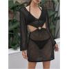 imageMakeMeChic Womens Long Sleeve V Neck Cut Out Summer Beach Cover Up DressBlack