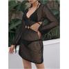 imageMakeMeChic Womens Long Sleeve V Neck Cut Out Summer Beach Cover Up DressBlack