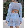 imageMakeMeChic Womens Long Sleeve V Neck Cut Out Summer Beach Cover Up DressBlue