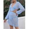 imageMakeMeChic Womens Long Sleeve V Neck Cut Out Summer Beach Cover Up DressBlue