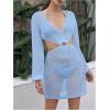 imageMakeMeChic Womens Long Sleeve V Neck Cut Out Summer Beach Cover Up DressBlue