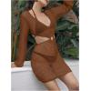 imageMakeMeChic Womens Long Sleeve V Neck Cut Out Summer Beach Cover Up DressCoffee Brown