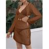 imageMakeMeChic Womens Long Sleeve V Neck Cut Out Summer Beach Cover Up DressCoffee Brown