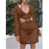 imageMakeMeChic Womens Long Sleeve V Neck Cut Out Summer Beach Cover Up DressCoffee Brown