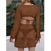 imageMakeMeChic Womens Long Sleeve V Neck Cut Out Summer Beach Cover Up DressCoffee Brown