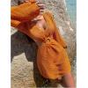 imageMakeMeChic Womens Long Sleeve V Neck Cut Out Summer Beach Cover Up DressCoral Orange