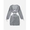 imageMakeMeChic Womens Long Sleeve V Neck Cut Out Summer Beach Cover Up DressGrey
