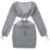imageMakeMeChic Womens Long Sleeve V Neck Cut Out Summer Beach Cover Up DressGrey