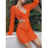 imageMakeMeChic Womens Long Sleeve V Neck Cut Out Summer Beach Cover Up DressLight Orange