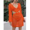 imageMakeMeChic Womens Long Sleeve V Neck Cut Out Summer Beach Cover Up DressLight Orange