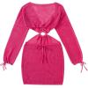 imageMakeMeChic Womens Long Sleeve V Neck Cut Out Summer Beach Cover Up DressRose Red