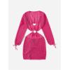imageMakeMeChic Womens Long Sleeve V Neck Cut Out Summer Beach Cover Up DressRose Red