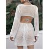 imageMakeMeChic Womens Long Sleeve V Neck Cut Out Summer Beach Cover Up DressWhite