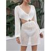 imageMakeMeChic Womens Long Sleeve V Neck Cut Out Summer Beach Cover Up DressWhite