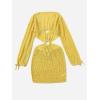 imageMakeMeChic Womens Long Sleeve V Neck Cut Out Summer Beach Cover Up DressYellow