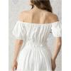 imageMakeMeChic Womens Off The Shoulder Crop Tops Puff Sleeve Lace Up Ruffle Retro BlouseWhite