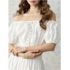 imageMakeMeChic Womens Off The Shoulder Crop Tops Puff Sleeve Lace Up Ruffle Retro BlouseWhite
