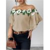 imageMakeMeChic Womens Off The Shoulder Top Tassel Textured Blouse Boho Ruffle Tiered Short Sleeve ShirtsKhaki