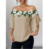 imageMakeMeChic Womens Off The Shoulder Top Tassel Textured Blouse Boho Ruffle Tiered Short Sleeve ShirtsKhaki