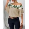 imageMakeMeChic Womens Off The Shoulder Top Tassel Textured Blouse Boho Ruffle Tiered Short Sleeve ShirtsKhaki