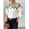 imageMakeMeChic Womens Off The Shoulder Top Tassel Textured Blouse Boho Ruffle Tiered Short Sleeve ShirtsMulticolor