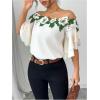 imageMakeMeChic Womens Off The Shoulder Top Tassel Textured Blouse Boho Ruffle Tiered Short Sleeve ShirtsMulticolor