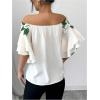 imageMakeMeChic Womens Off The Shoulder Top Tassel Textured Blouse Boho Ruffle Tiered Short Sleeve ShirtsMulticolor