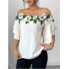 imageMakeMeChic Womens Off The Shoulder Top Tassel Textured Blouse Boho Ruffle Tiered Short Sleeve ShirtsMulticolor