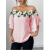 imageMakeMeChic Womens Off The Shoulder Top Tassel Textured Blouse Boho Ruffle Tiered Short Sleeve ShirtsPink