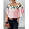 imageMakeMeChic Womens Off The Shoulder Top Tassel Textured Blouse Boho Ruffle Tiered Short Sleeve ShirtsPink