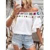 imageMakeMeChic Womens Off The Shoulder Top Tassel Textured Blouse Boho Ruffle Tiered Short Sleeve ShirtsWhite