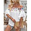 imageMakeMeChic Womens Off The Shoulder Top Tassel Textured Blouse Boho Ruffle Tiered Short Sleeve ShirtsWhite