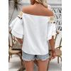imageMakeMeChic Womens Off The Shoulder Top Tassel Textured Blouse Boho Ruffle Tiered Short Sleeve ShirtsWhite
