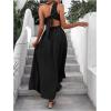 imageMakeMeChic Womens One Shoulder Sleeveless Cut Out Tie Back A Line Split Long Maxi DressSolid Black
