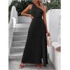 imageMakeMeChic Womens One Shoulder Sleeveless Cut Out Tie Back A Line Split Long Maxi DressSolid Black