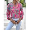 imageMakeMeChic Womens Paisley Print Notched Neck Shirts Roll Up Long Sleeve Boho Blouse TopsPink
