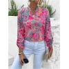 imageMakeMeChic Womens Paisley Print Notched Neck Shirts Roll Up Long Sleeve Boho Blouse TopsPink