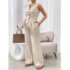 imageMakeMeChic Womens Pant Suits Dressy 2 Piece Sets V Neck Button Down Sleeveless Blazer Vest Tops and Wide Leg Pants SetsApricot