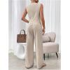 imageMakeMeChic Womens Pant Suits Dressy 2 Piece Sets V Neck Button Down Sleeveless Blazer Vest Tops and Wide Leg Pants SetsApricot