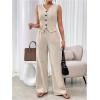 imageMakeMeChic Womens Pant Suits Dressy 2 Piece Sets V Neck Button Down Sleeveless Blazer Vest Tops and Wide Leg Pants SetsApricot