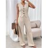 imageMakeMeChic Womens Pant Suits Dressy 2 Piece Sets V Neck Button Down Sleeveless Blazer Vest Tops and Wide Leg Pants SetsApricot