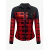 imageMakeMeChic Womens Plaid Print Button Up Blouse Long Sleeve Lapel Collar Shirt TopsRed