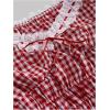imageMakeMeChic Womens Plaid Print Cap Sleeve Blouse Gingham Tops Lace Trim Bow Knot Shirred Summer ShirtsRed and White