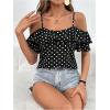 imageMakeMeChic Womens Polka Dots Blouse Short Sleeve Ruffle Trim Cold Shoulder Summer Shirt TopsBlack