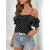 imageMakeMeChic Womens Polka Dots Blouse Short Sleeve Ruffle Trim Cold Shoulder Summer Shirt TopsBlack