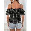 imageMakeMeChic Womens Polka Dots Blouse Short Sleeve Ruffle Trim Cold Shoulder Summer Shirt TopsBlack