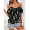 imageMakeMeChic Womens Polka Dots Blouse Short Sleeve Ruffle Trim Cold Shoulder Summer Shirt TopsBlack