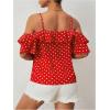 imageMakeMeChic Womens Polka Dots Blouse Short Sleeve Ruffle Trim Cold Shoulder Summer Shirt TopsRed and White